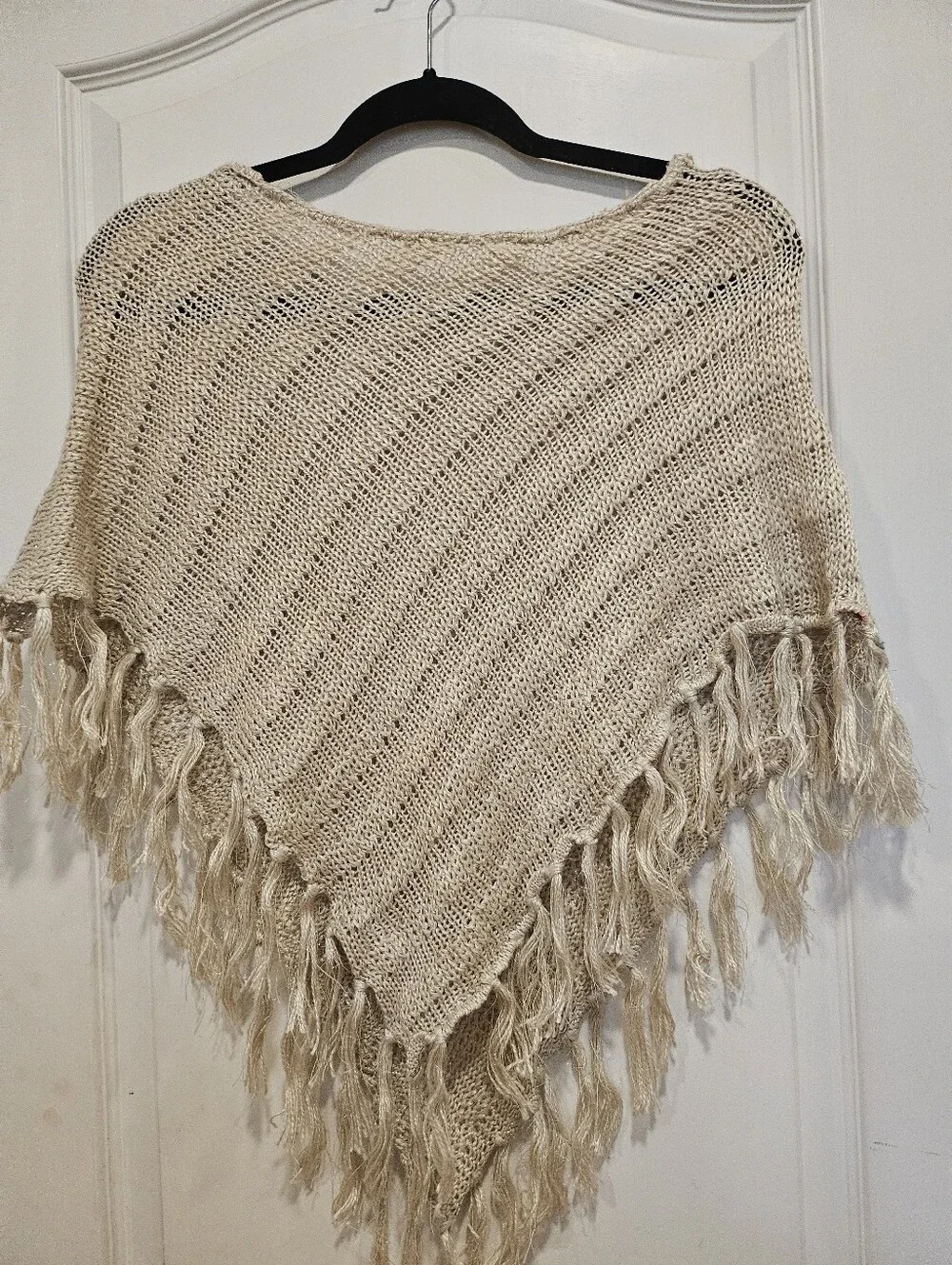 Cream Knit Fringe Poncho - Picture 6 of 7